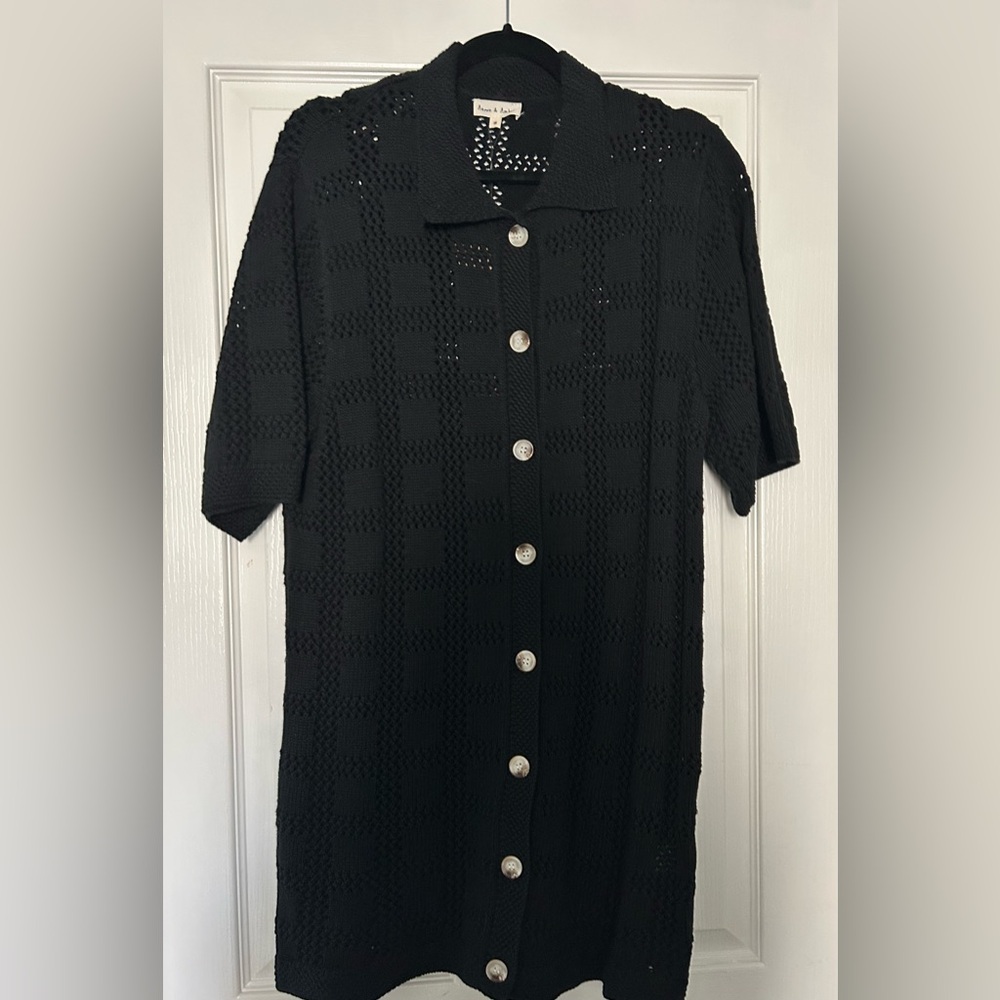 Checkered Crochet Sweater Dress - Black